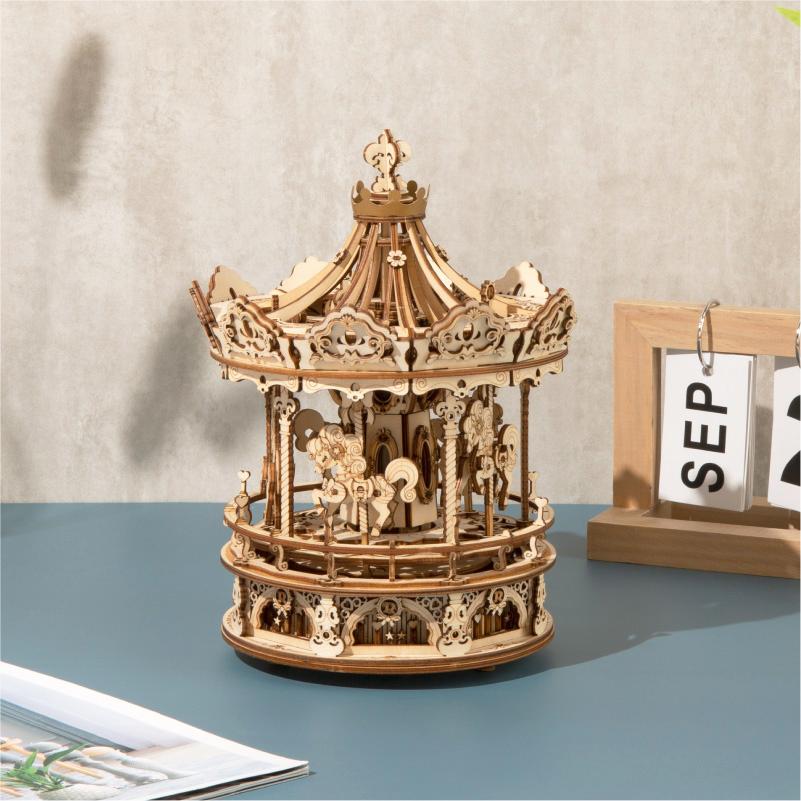 Bouwpakket 3D Houten Puzzel Music Box Romantic Carousel 5