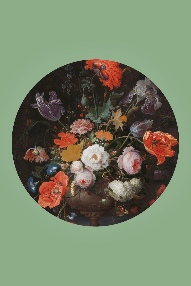 Muurcirkel Bloemen Zwart 30 cm
