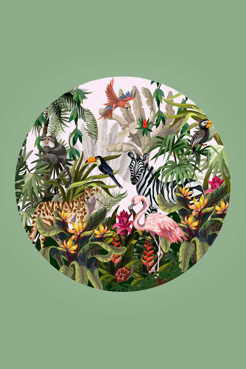 Muurcirkel Jungle Roze 30 cm