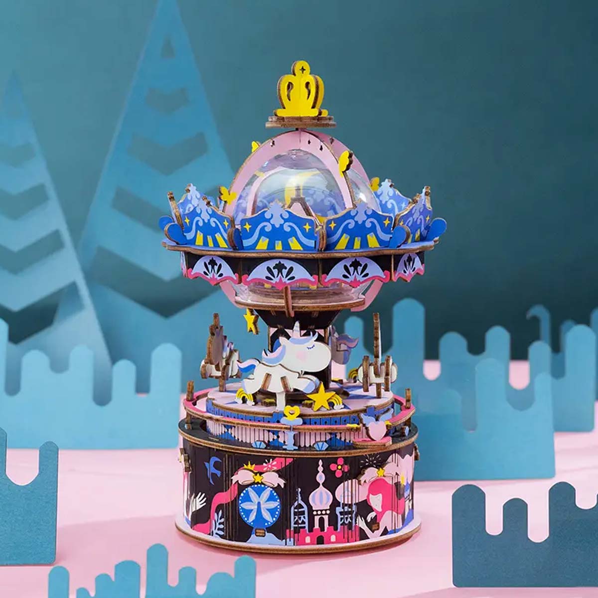 Bouwpakket 3D Houten Puzzel Music Box | Starry Night Carousel