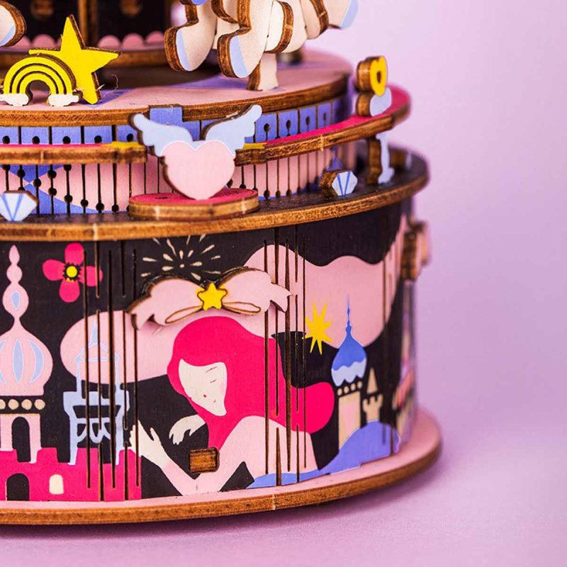 Bouwpakket 3D Houten Puzzel Music Box | Starry Night Carousel - Afbeelding 3