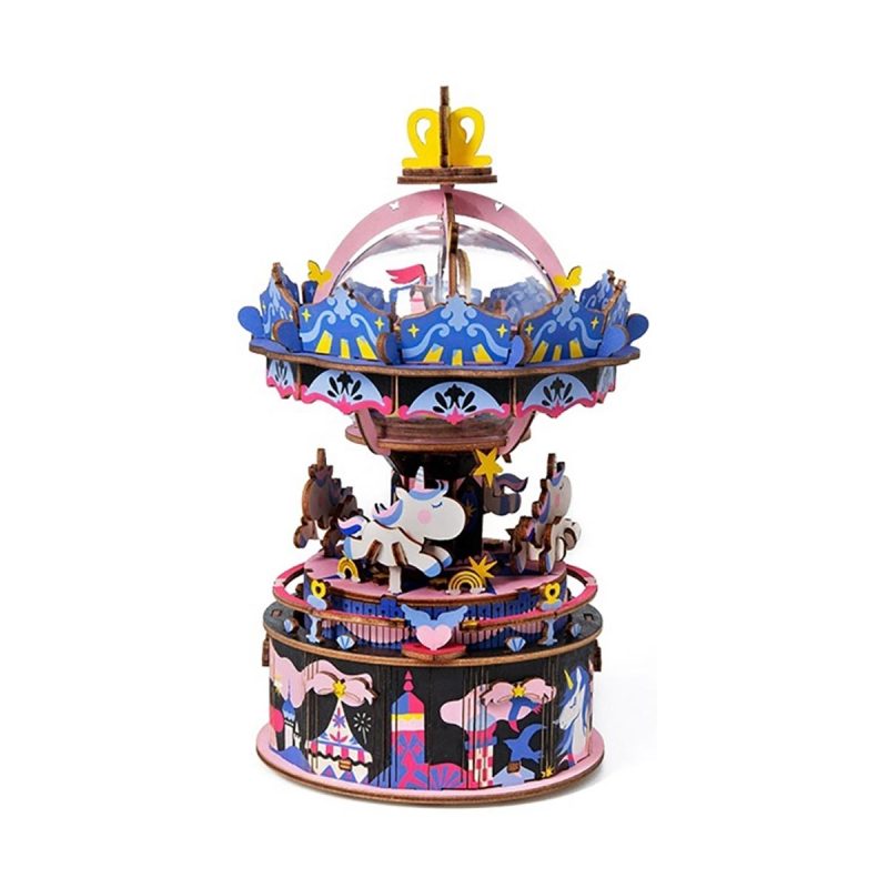 Bouwpakket 3D Houten Puzzel Music Box | Starry Night Carousel - Afbeelding 2