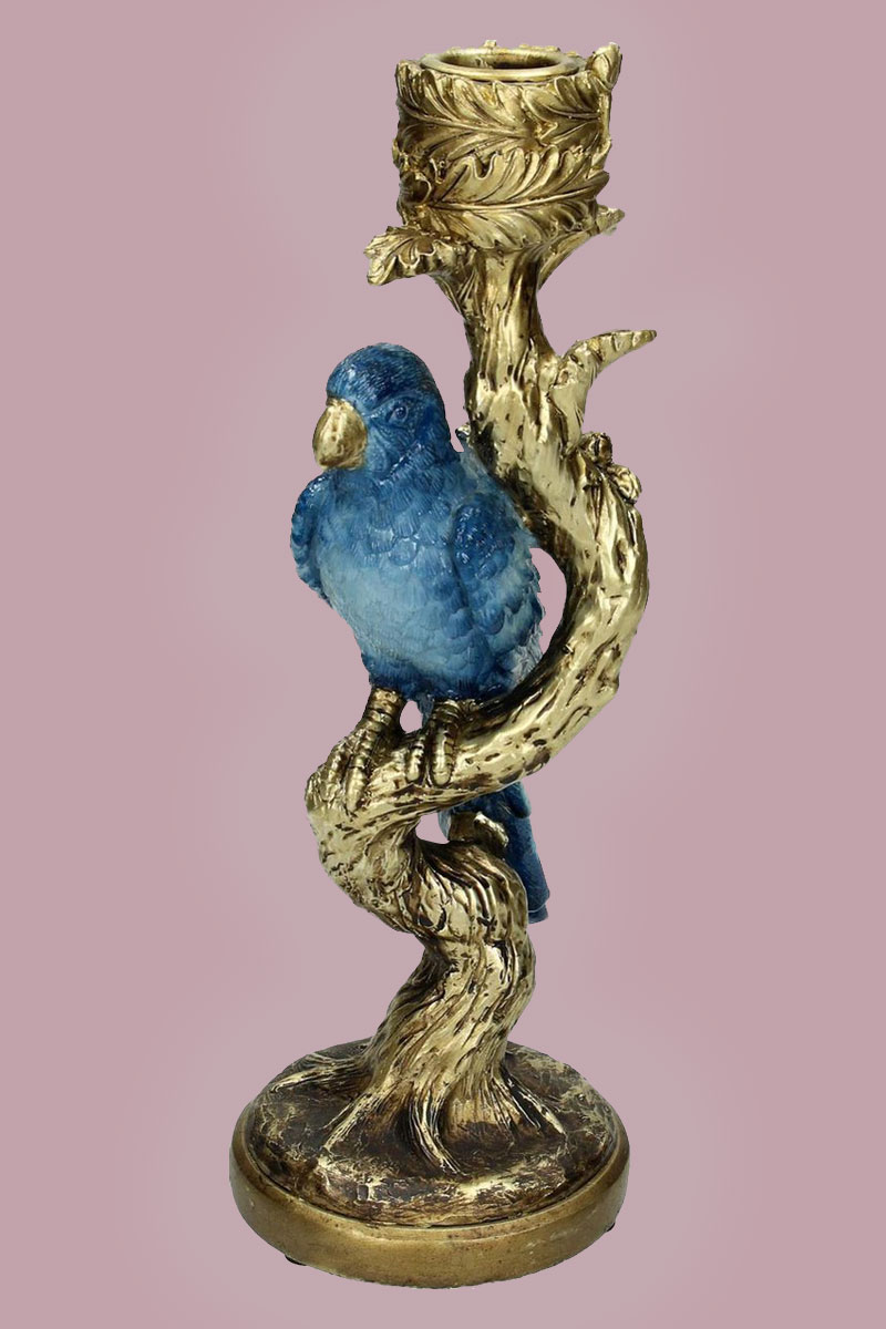 Kandelaar Bird Polyresin Blue