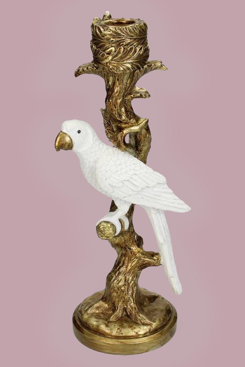 Kandelaar Bird Polyresin White