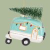 Kerstbal Mint Green Camper With Tree 2