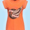 T shirt Sleeveless Enzymewash Hit The Road Wheel Orange Queen Kerosin
