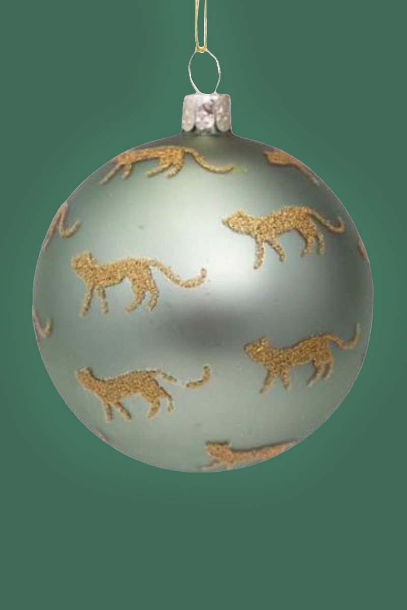 Bauble Glass Soft Green Mat Gold Panther Vondels