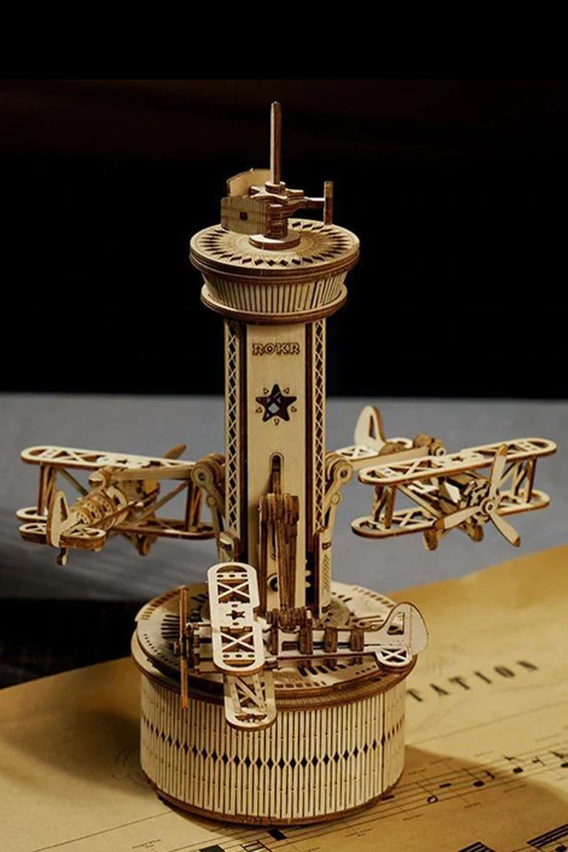 Airplane-Control Tower Mechanical Music Box | Bouwpakket