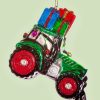 Kerstbal Green Tractor With Gifts 1