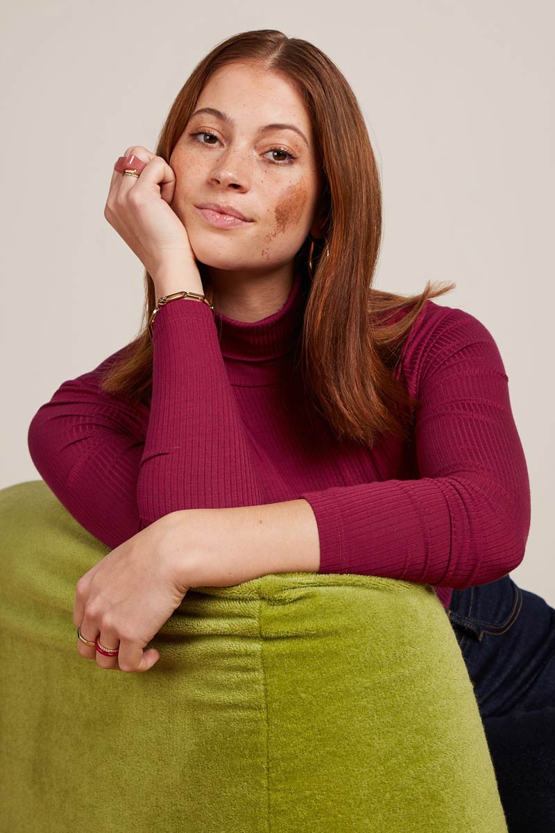 Rollneck Top Uni Rib Beaujolais Red - King Louie