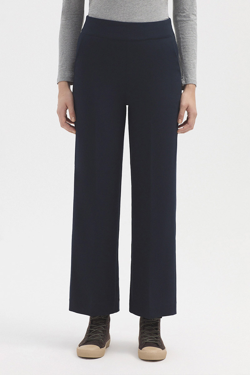 Back Elastic Waist Wide Pants Navy - Nice Things