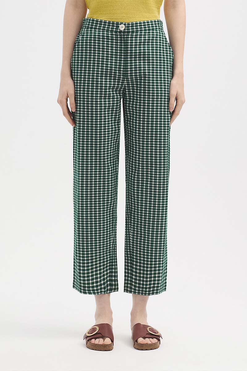 Pants Seersucker Checks Smoke Green - Nice Things