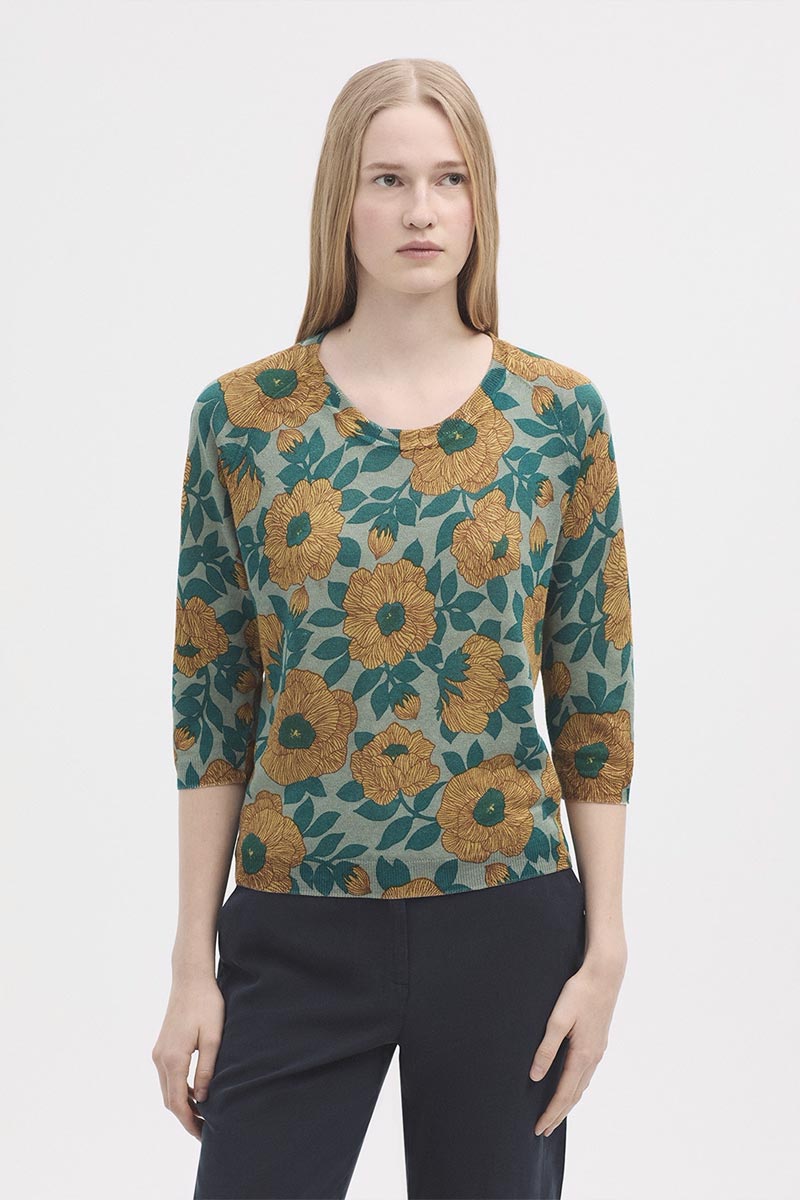 Sweater Camelia Print Sage Green - Nice Things