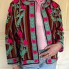 Jacket Cotton Embroidery Flowers Brown Pink ToutVintage 3