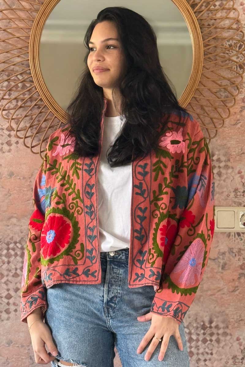 Jacket Cotton Embroidery Pink - ToutVintage