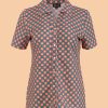 Lena Blouse Short Sleeve Vintage Coral Flower LaLamour 1