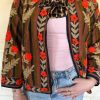 Jacket Cotton Embroidery Flowers Brown Red ToutVintage 1