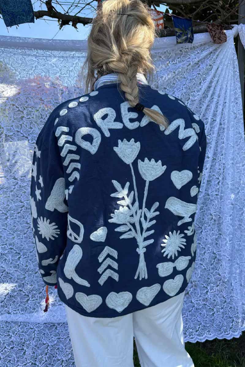 Jacket Blue Embroidery Cotton - DREAM - ToutVintage