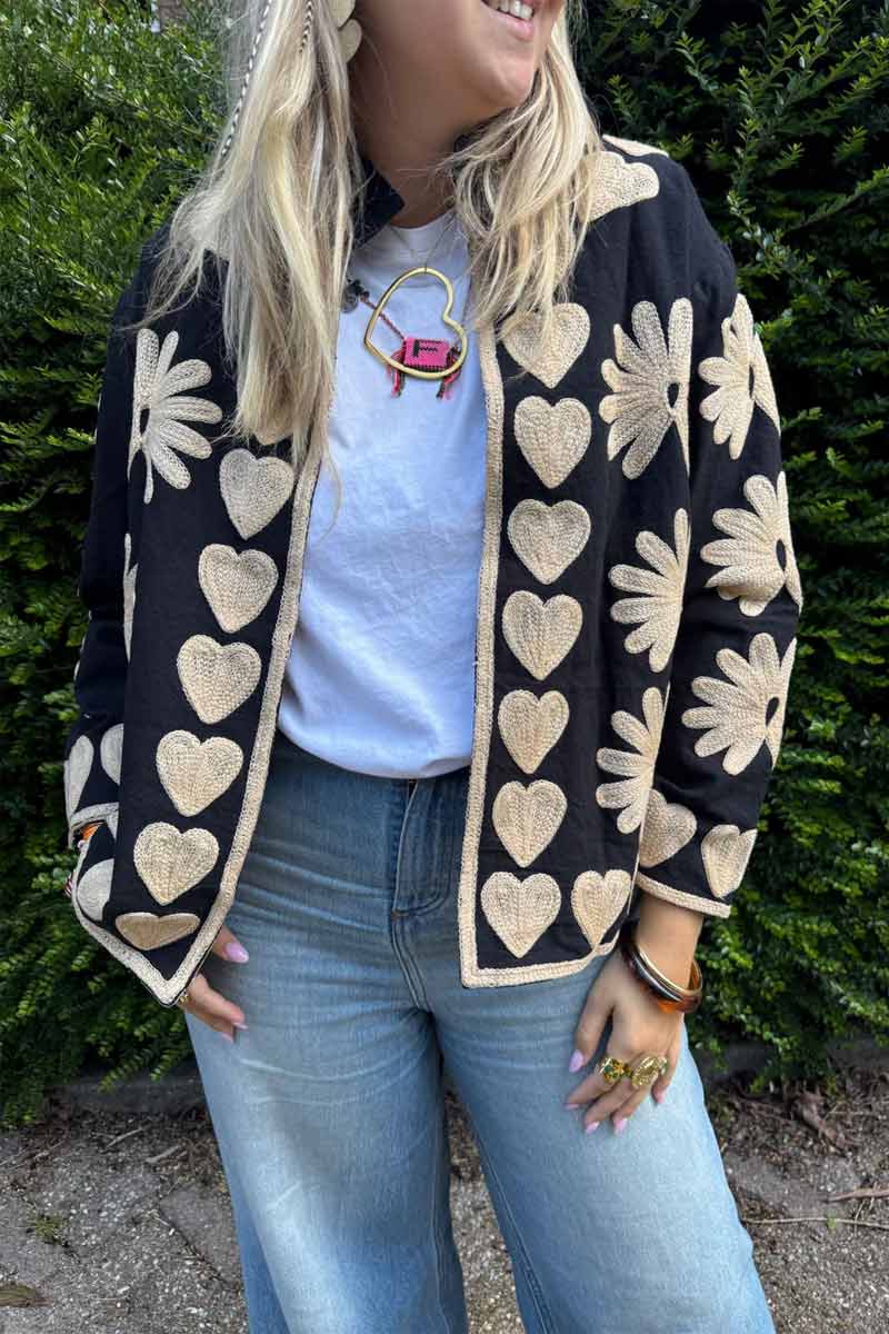 Jacket Cotton Hearts Panter Black - ToutVintage