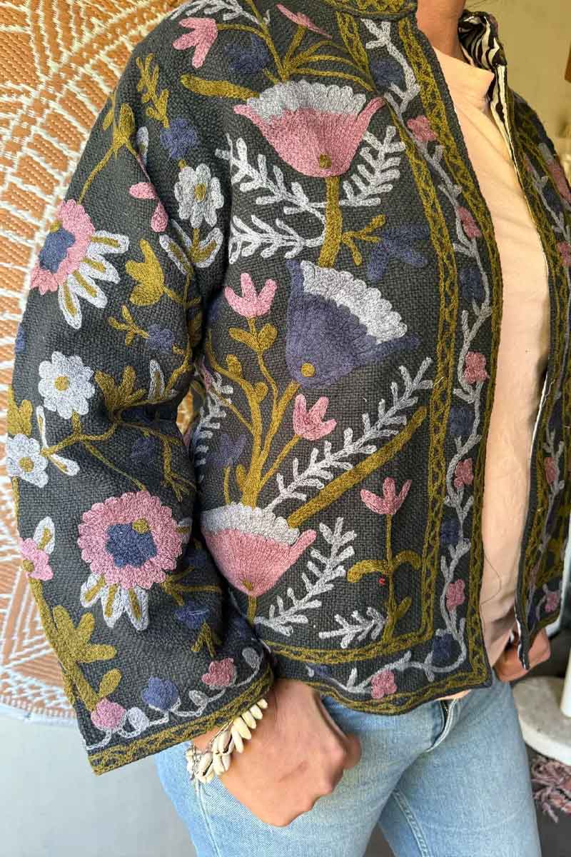 Jacket Darkblue Embroidery Cotton - ToutVintage