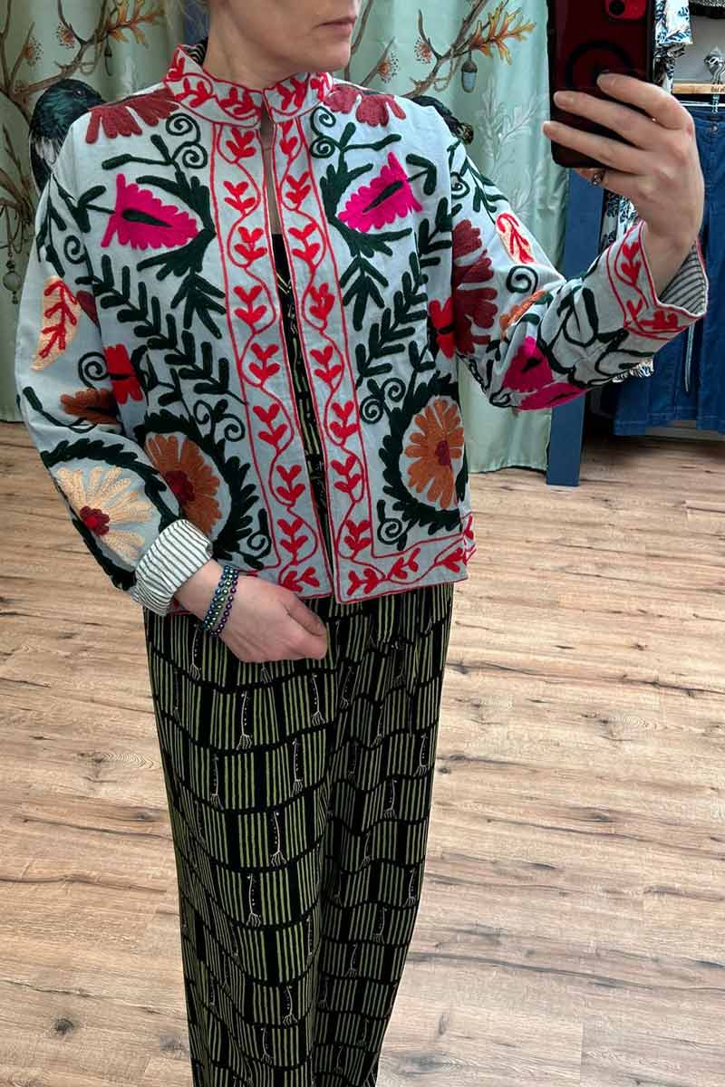 Jacket Skyblue Embroidery Cotton - ToutVintage