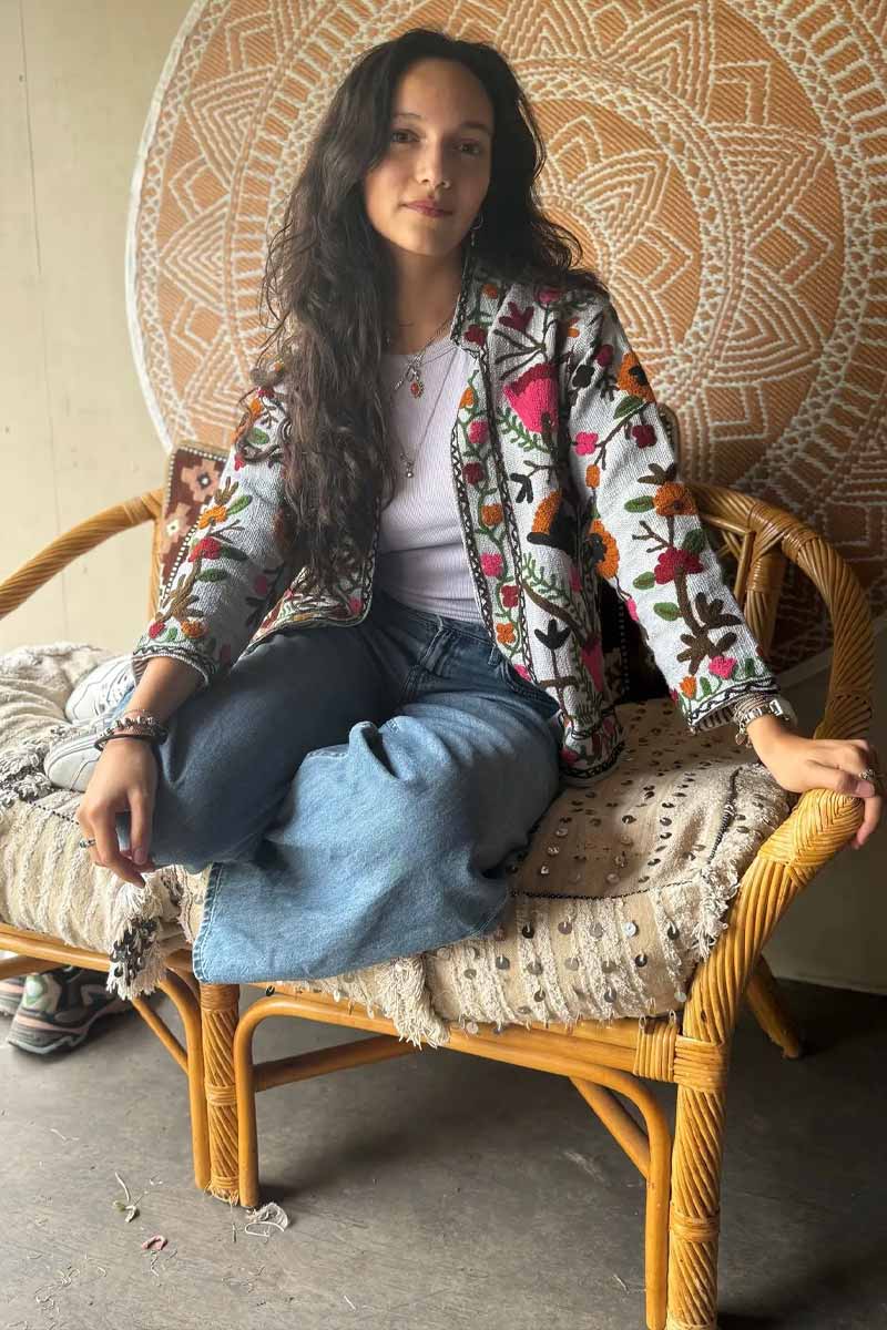 Jacket LightGrey Embroidery Cotton - ToutVintage