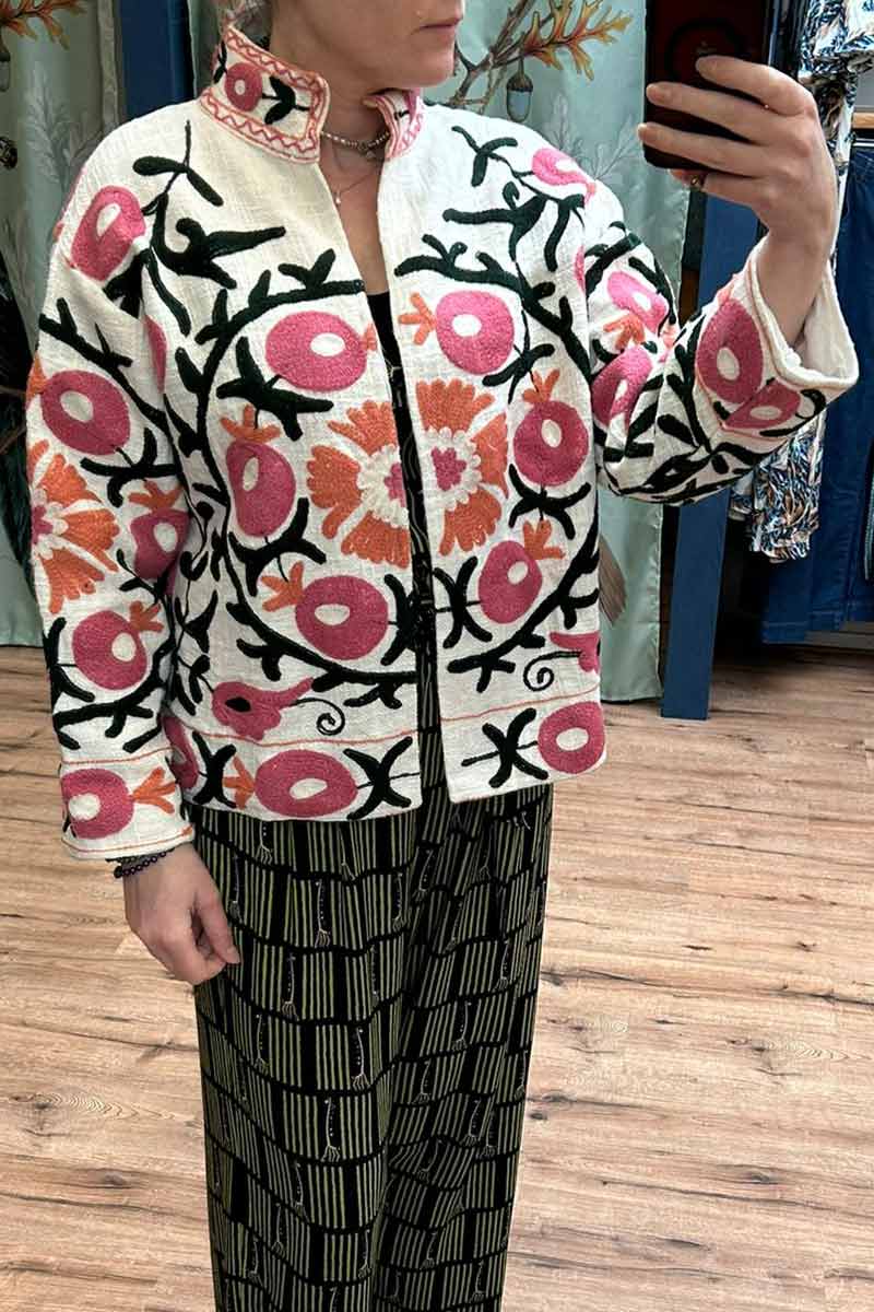 Jacket White Embroidery Cotton - ToutVintage