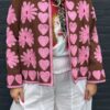 Jacket Cotton Embroidery Brown Pink ToutVintage 3