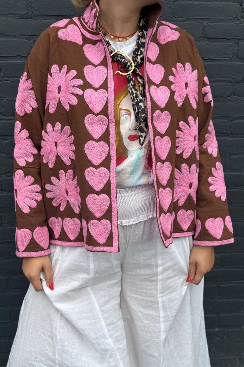 Jacket Cotton Embroidery BrownPink- ToutVintage