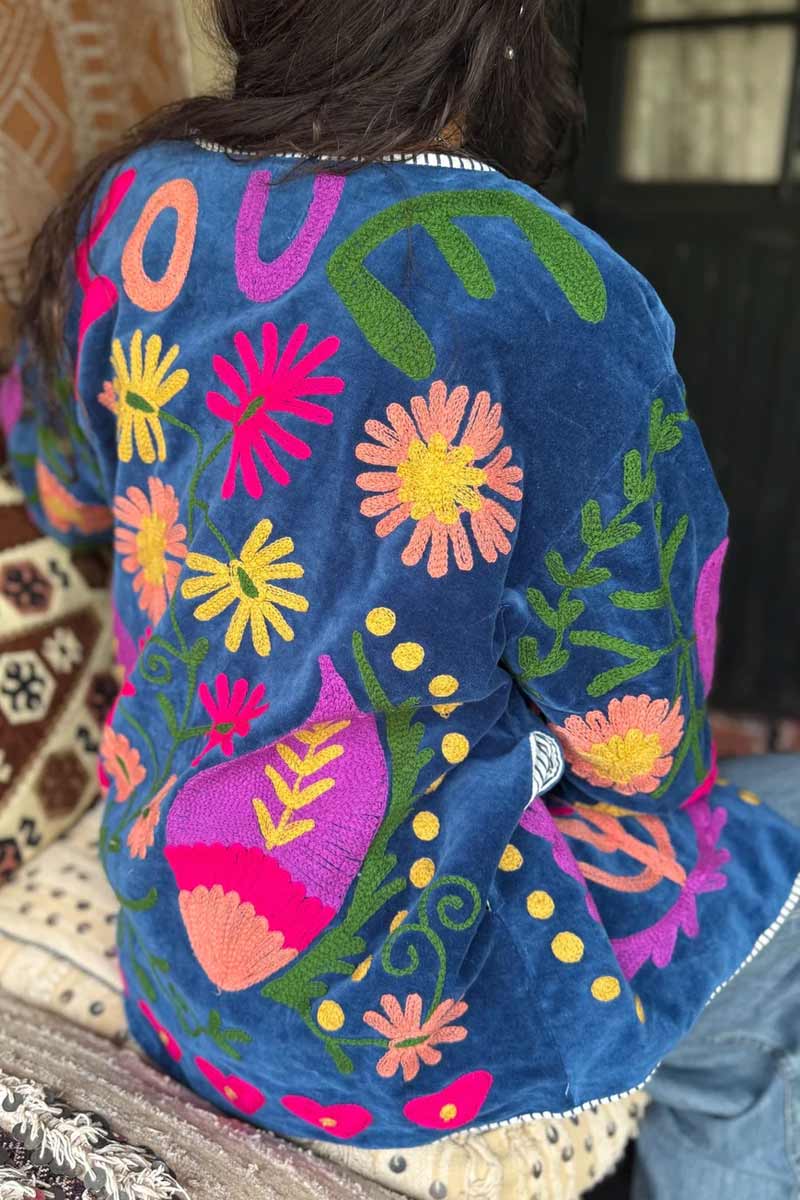 Jacket Suzani Embroidery LOVE Darkblue ToutVintage