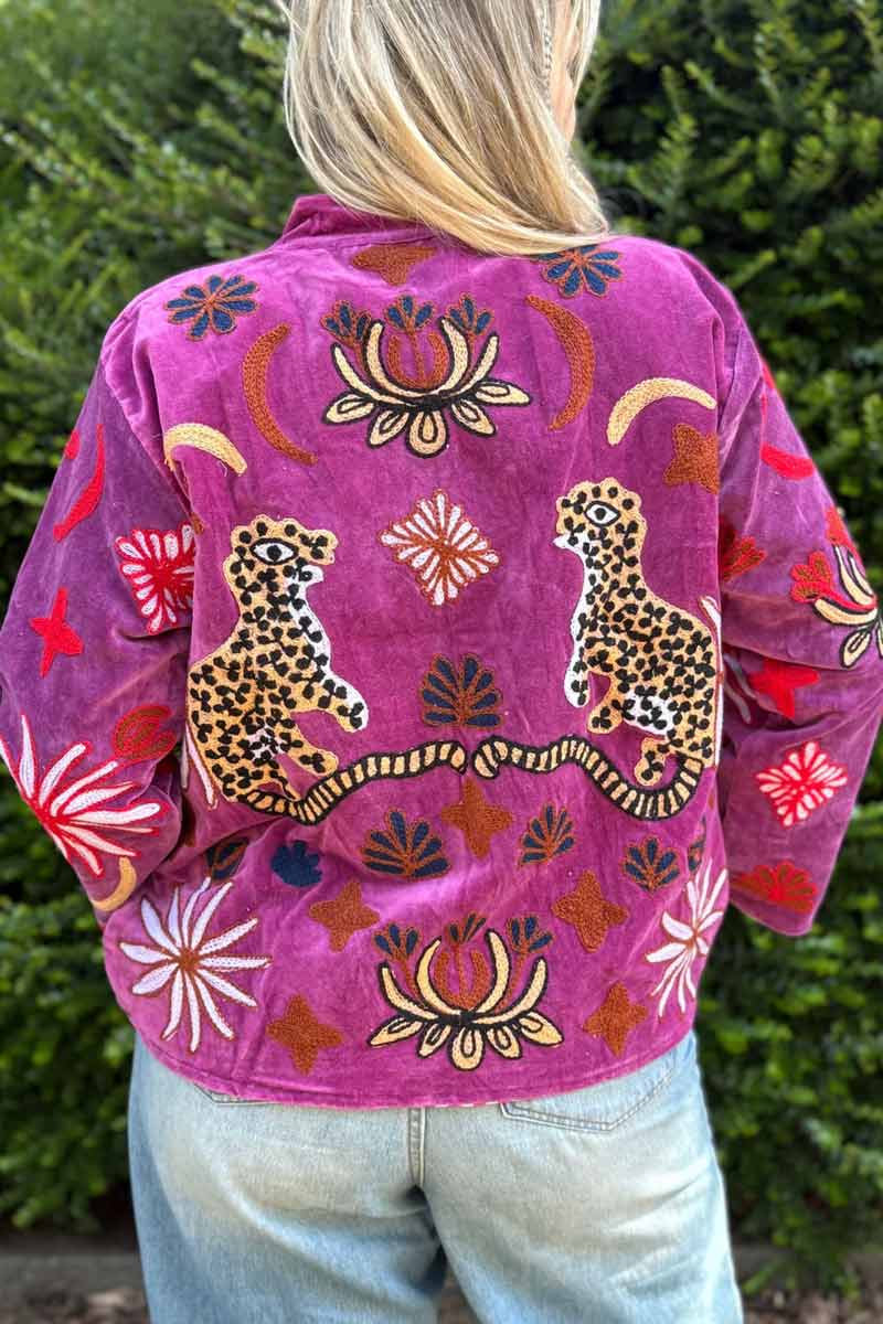 Velvet Embroidery Jacket Panter Purple - ToutVintage