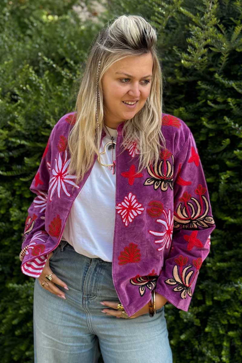 Velvet Embroidery Jacket Panter Purple ToutVintage