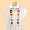 Short Sleeve Top Embroidery Flowers