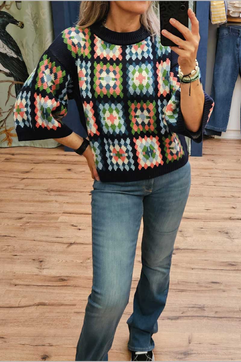 Roma Sweater Navy Patch - Pretty Vacant