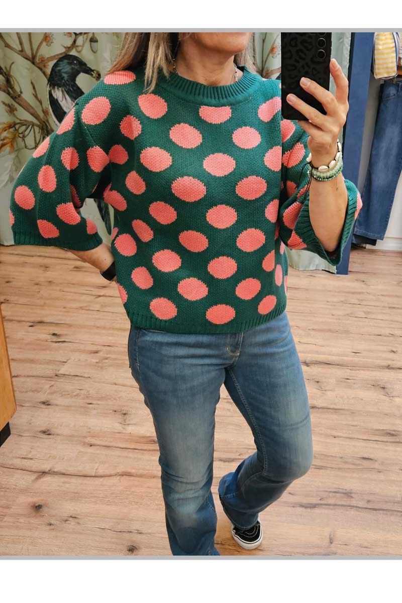 Roma Sweater Polka GreenPink - Pretty Vacant
