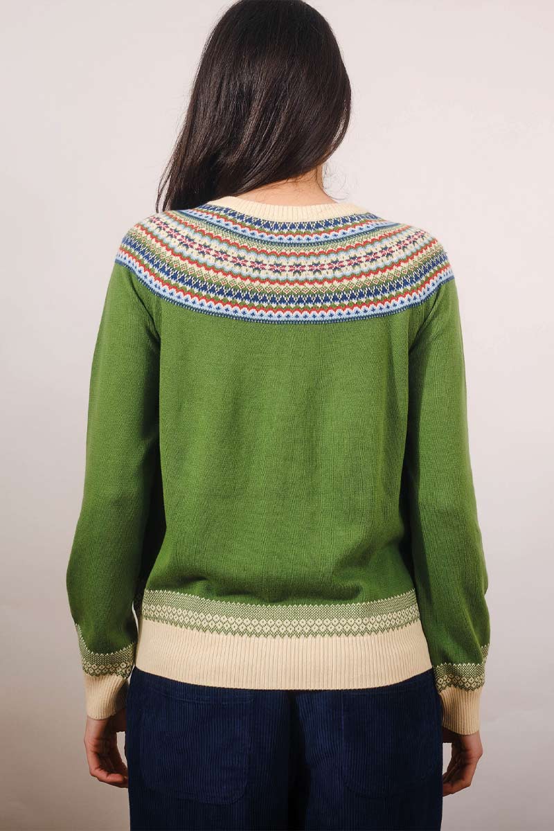 Alternative view of Basic Cardigan Fairisle Green - Pretty Vacant