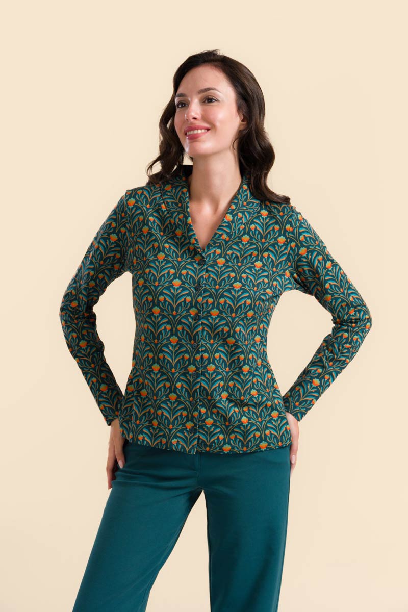 Iris Blouse Barock Flower Green - LaLamour