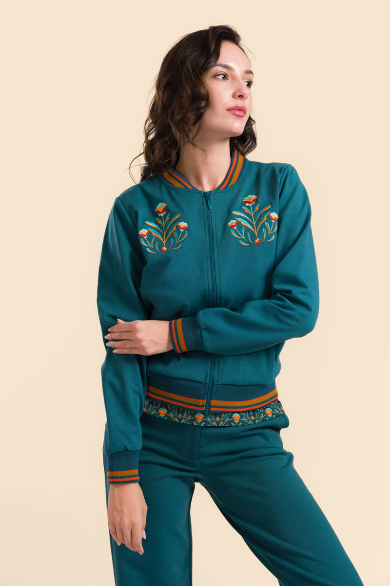 Nora Bomber Jacket punta di roma Petrol - LaLamour