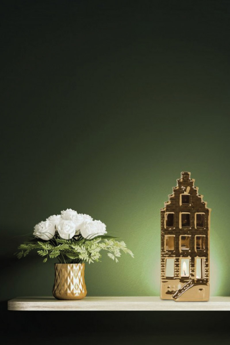 Waxinelichthouder Huisje Goud