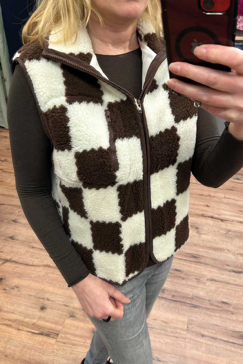 Alternative view of Geblokt Teddy Gilet Bruin