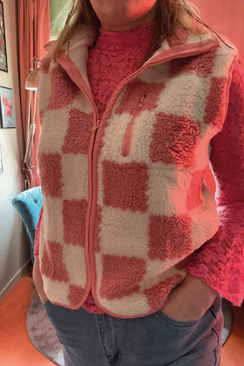 Alternative view of Geblokt Teddy Gilet Roze