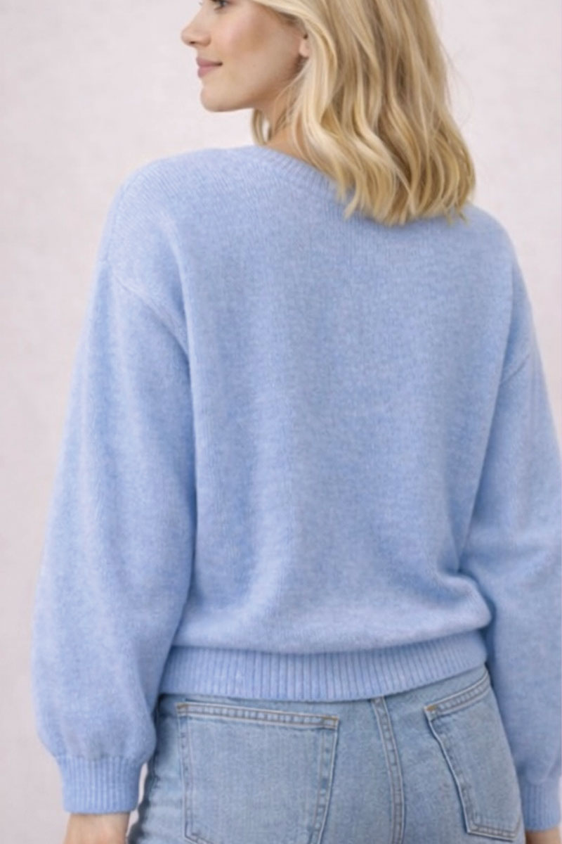 Alternative view of Vest Geborduurde Bloemen Lichtblauw