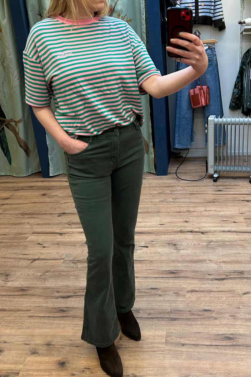 Gestreept Shirt Korte Mouw - Groen met Roze