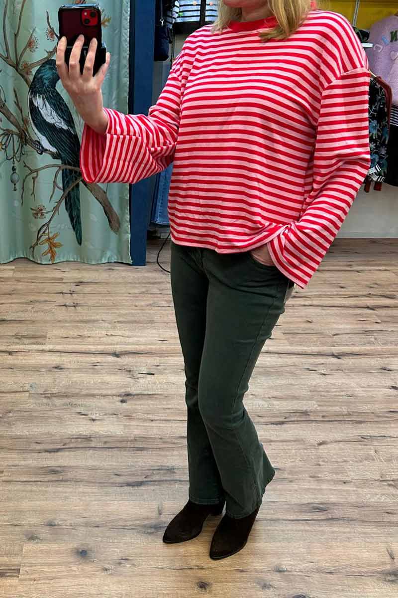 Alternative view of Gestreept Shirt Wijde Mouwen - Rood met Roze