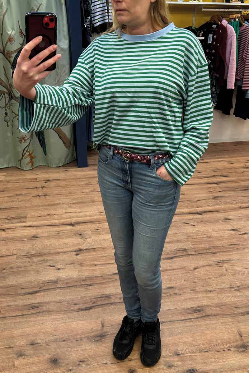 Gestreept Shirt Wijde Mouwen - Groen met blauw