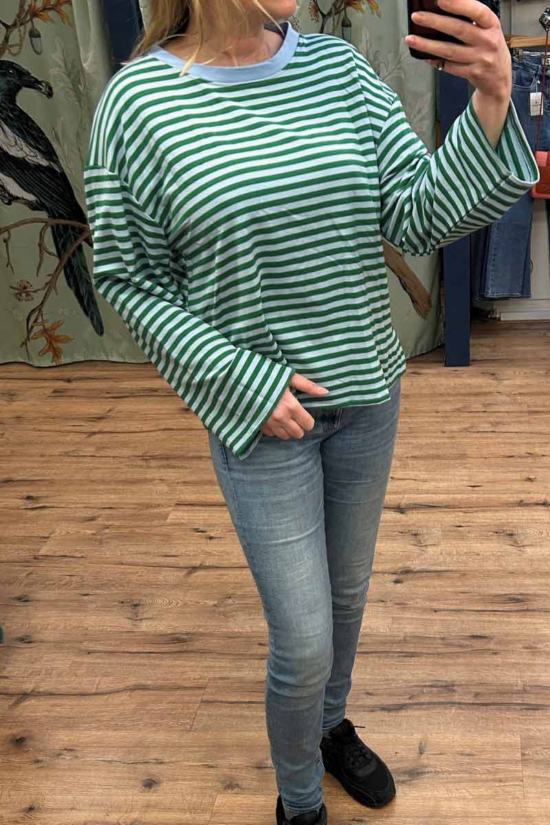 Alternative view of Gestreept Shirt Wijde Mouwen - Groen met blauw