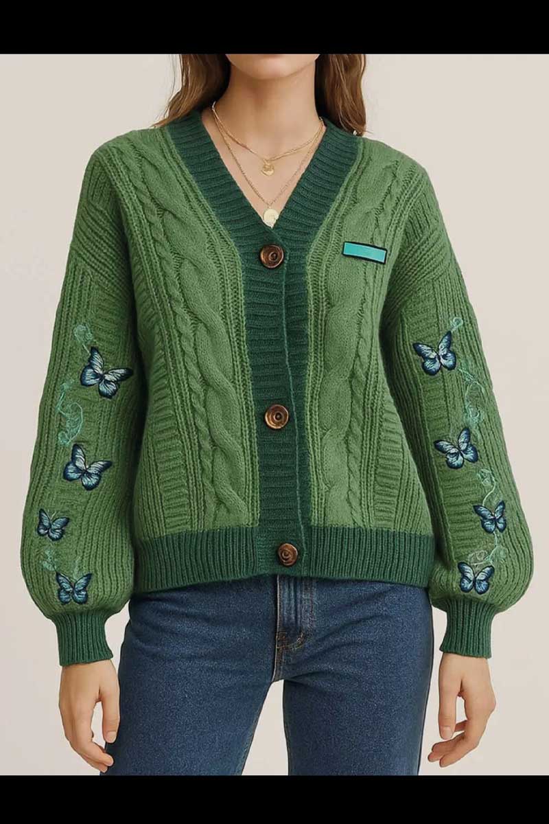 Vest Groen met Vlinders op mouw