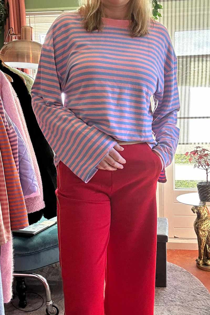 Gestreept Shirt Wijde Mouwen - Roze met BabyBlue