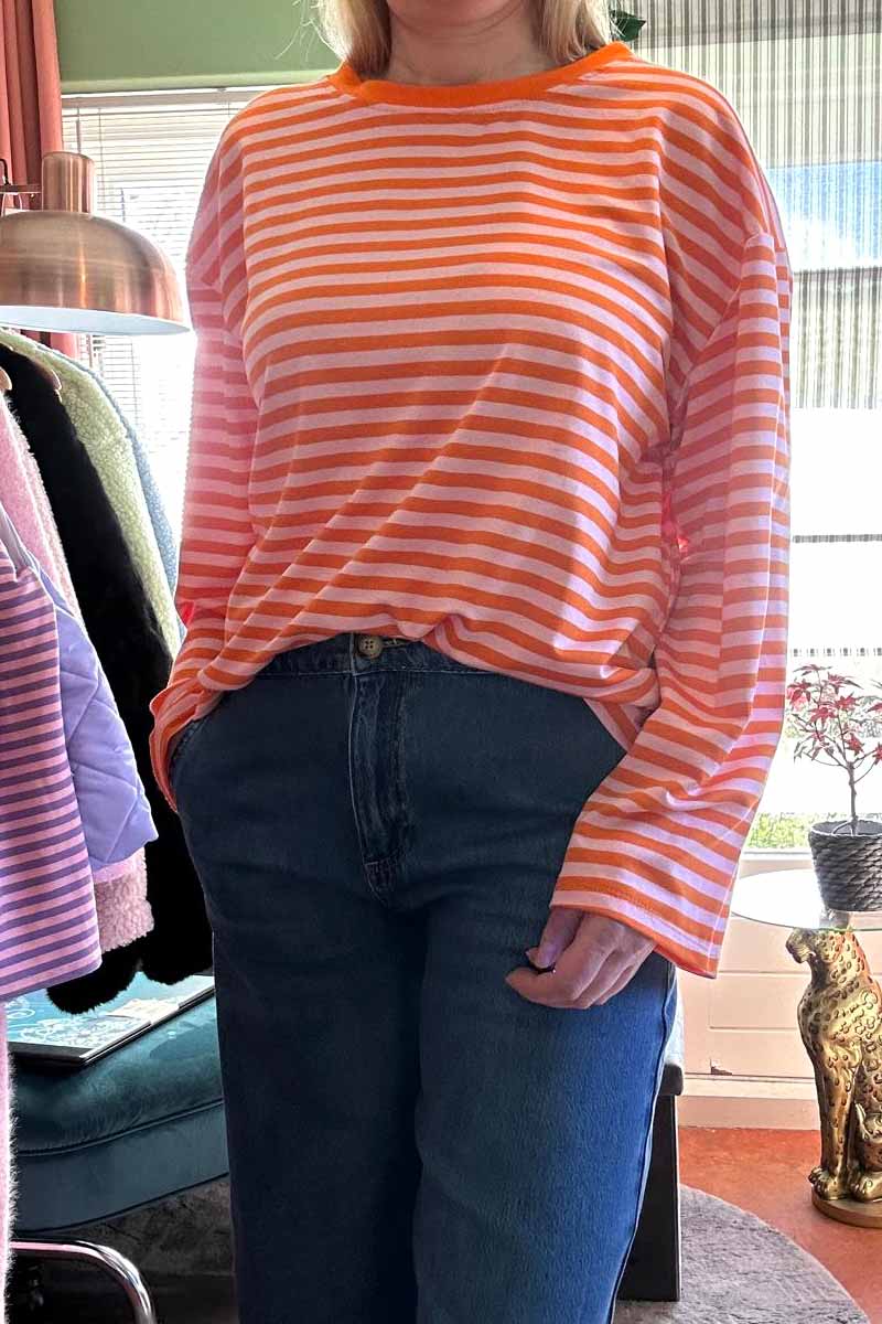 Alternative view of Gestreept Shirt Wijde Mouwen - Oranje met Roze
