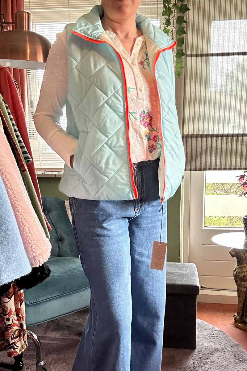 Gewatteerd Giletje met Rits - Turquoise